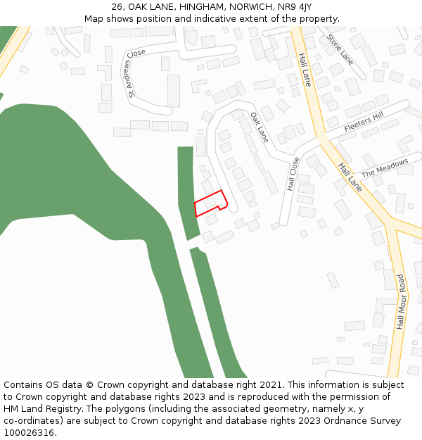 26, OAK LANE, HINGHAM, NORWICH, NR9 4JY: Location map and indicative extent of plot