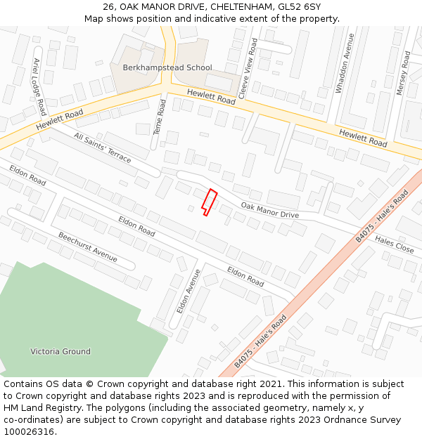 26, OAK MANOR DRIVE, CHELTENHAM, GL52 6SY: Location map and indicative extent of plot