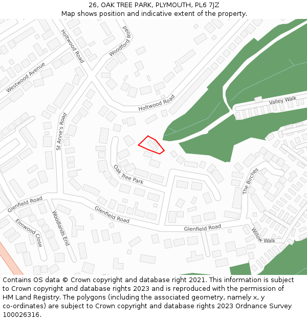 26, OAK TREE PARK, PLYMOUTH, PL6 7JZ: Location map and indicative extent of plot