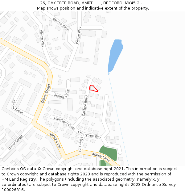26, OAK TREE ROAD, AMPTHILL, BEDFORD, MK45 2UH: Location map and indicative extent of plot