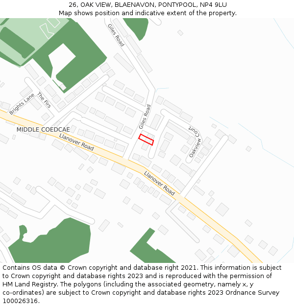 26, OAK VIEW, BLAENAVON, PONTYPOOL, NP4 9LU: Location map and indicative extent of plot