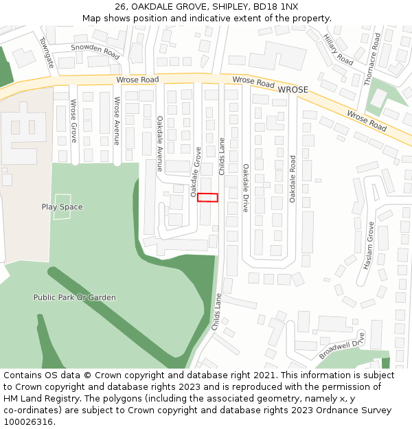 26, OAKDALE GROVE, SHIPLEY, BD18 1NX: Location map and indicative extent of plot