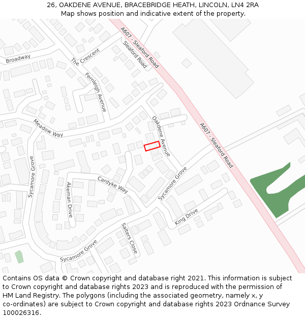 26, OAKDENE AVENUE, BRACEBRIDGE HEATH, LINCOLN, LN4 2RA: Location map and indicative extent of plot