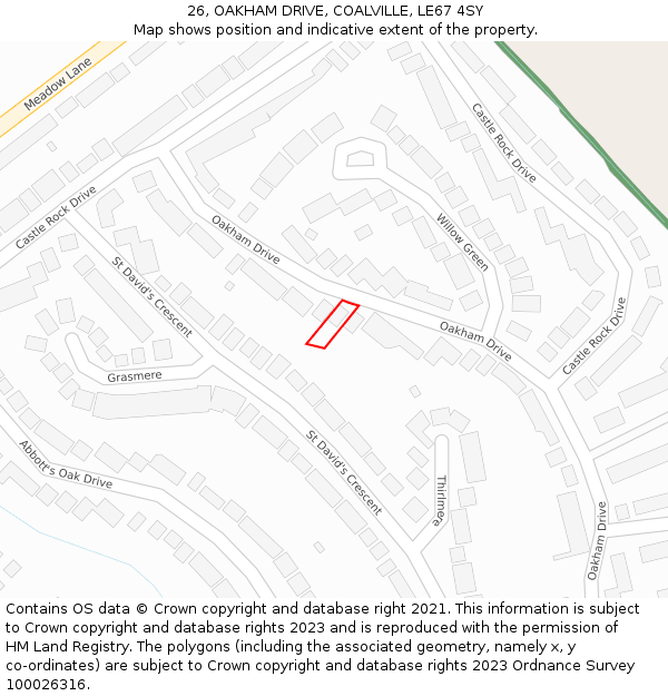 26, OAKHAM DRIVE, COALVILLE, LE67 4SY: Location map and indicative extent of plot