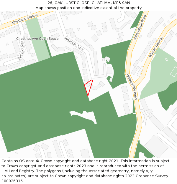 26, OAKHURST CLOSE, CHATHAM, ME5 9AN: Location map and indicative extent of plot