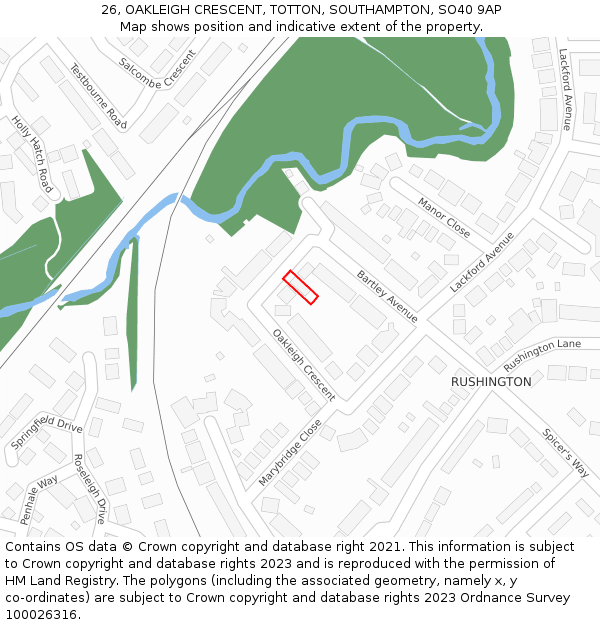 26, OAKLEIGH CRESCENT, TOTTON, SOUTHAMPTON, SO40 9AP: Location map and indicative extent of plot