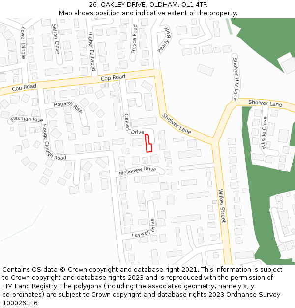 26, OAKLEY DRIVE, OLDHAM, OL1 4TR: Location map and indicative extent of plot