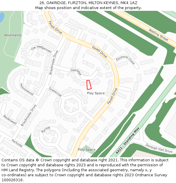 26, OAKRIDGE, FURZTON, MILTON KEYNES, MK4 1AZ: Location map and indicative extent of plot