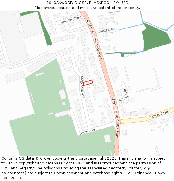 26, OAKWOOD CLOSE, BLACKPOOL, FY4 5FD: Location map and indicative extent of plot