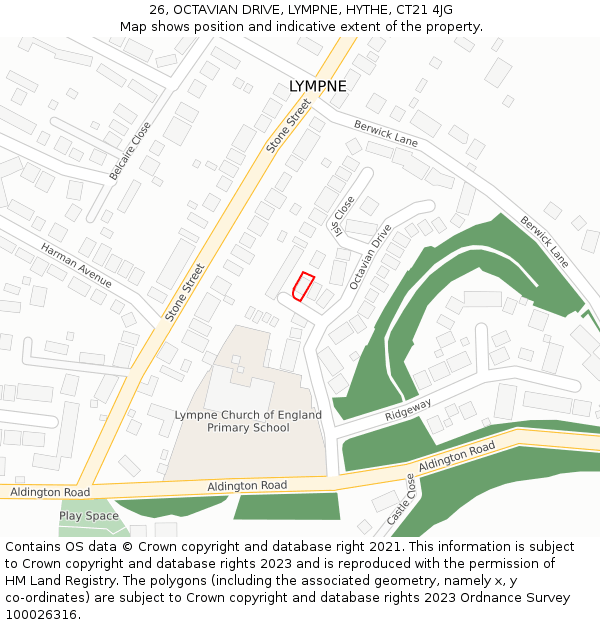 26, OCTAVIAN DRIVE, LYMPNE, HYTHE, CT21 4JG: Location map and indicative extent of plot