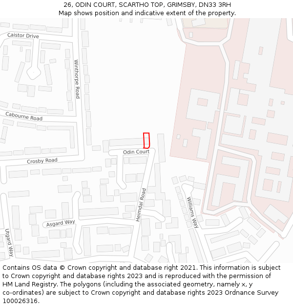 26, ODIN COURT, SCARTHO TOP, GRIMSBY, DN33 3RH: Location map and indicative extent of plot