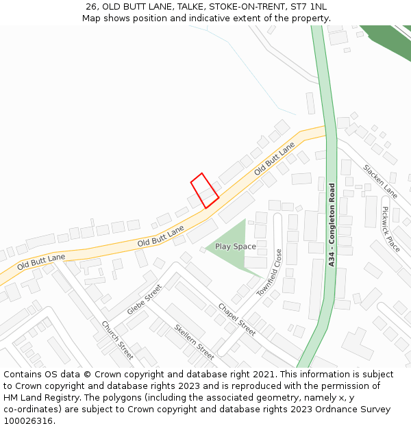 26, OLD BUTT LANE, TALKE, STOKE-ON-TRENT, ST7 1NL: Location map and indicative extent of plot