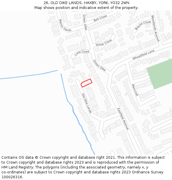 26, OLD DIKE LANDS, HAXBY, YORK, YO32 2WN: Location map and indicative extent of plot