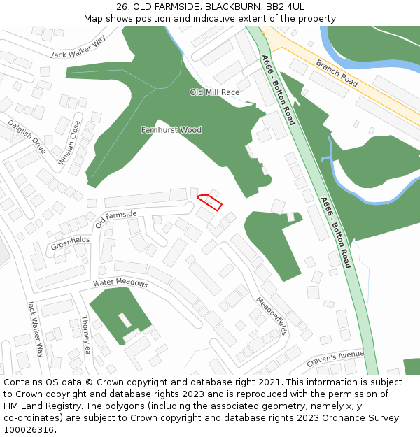 26, OLD FARMSIDE, BLACKBURN, BB2 4UL: Location map and indicative extent of plot