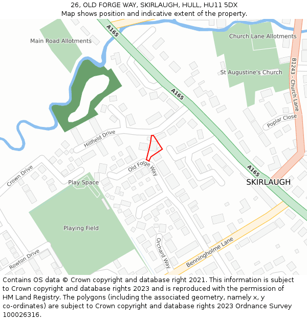 26, OLD FORGE WAY, SKIRLAUGH, HULL, HU11 5DX: Location map and indicative extent of plot