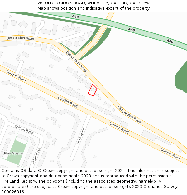 26, OLD LONDON ROAD, WHEATLEY, OXFORD, OX33 1YW: Location map and indicative extent of plot