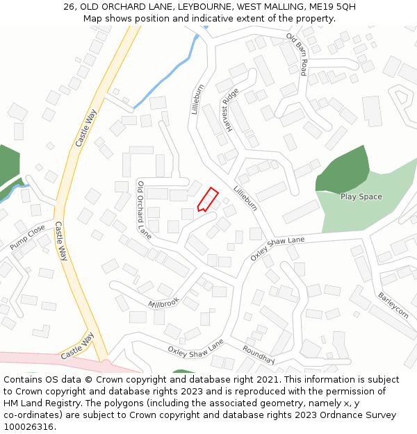 26, OLD ORCHARD LANE, LEYBOURNE, WEST MALLING, ME19 5QH: Location map and indicative extent of plot