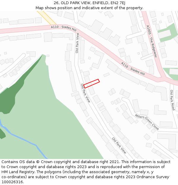 26, OLD PARK VIEW, ENFIELD, EN2 7EJ: Location map and indicative extent of plot