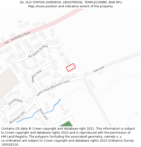 26, OLD STATION GARDENS, HENSTRIDGE, TEMPLECOMBE, BA8 0PU: Location map and indicative extent of plot