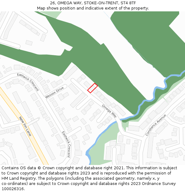 26, OMEGA WAY, STOKE-ON-TRENT, ST4 8TF: Location map and indicative extent of plot