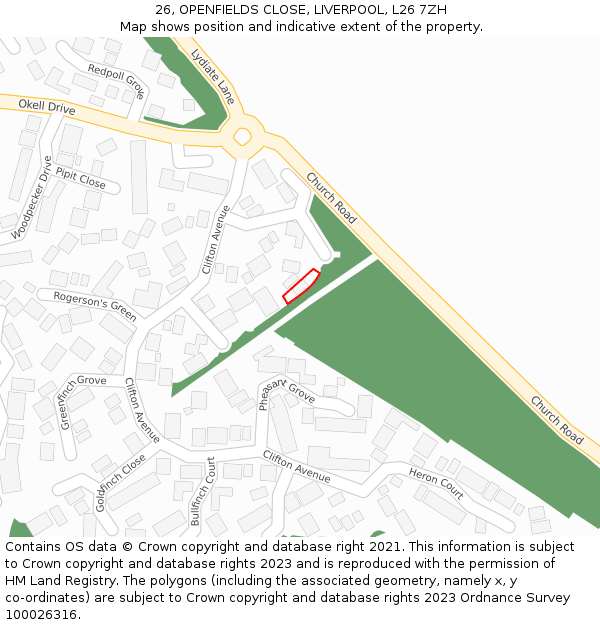 26, OPENFIELDS CLOSE, LIVERPOOL, L26 7ZH: Location map and indicative extent of plot