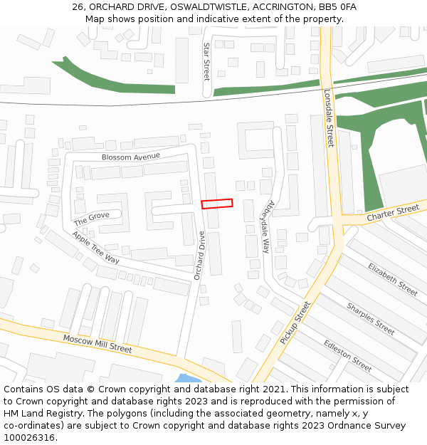 26, ORCHARD DRIVE, OSWALDTWISTLE, ACCRINGTON, BB5 0FA: Location map and indicative extent of plot