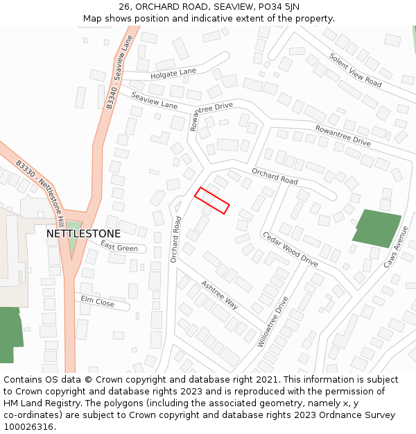 26, ORCHARD ROAD, SEAVIEW, PO34 5JN: Location map and indicative extent of plot