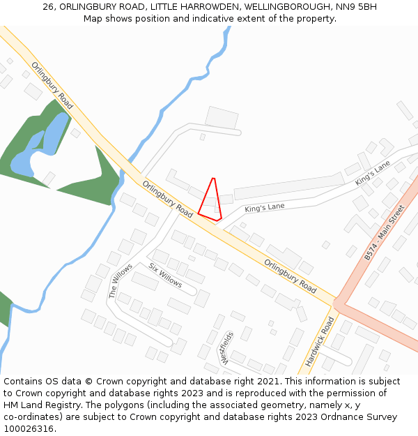 26, ORLINGBURY ROAD, LITTLE HARROWDEN, WELLINGBOROUGH, NN9 5BH: Location map and indicative extent of plot