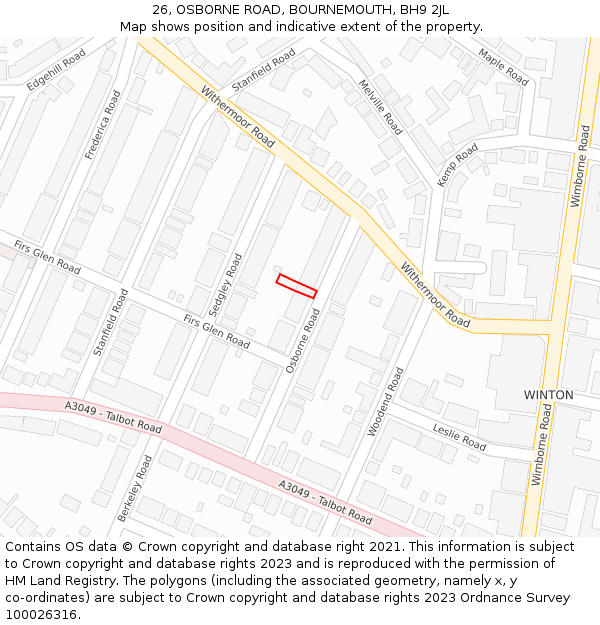 26, OSBORNE ROAD, BOURNEMOUTH, BH9 2JL: Location map and indicative extent of plot