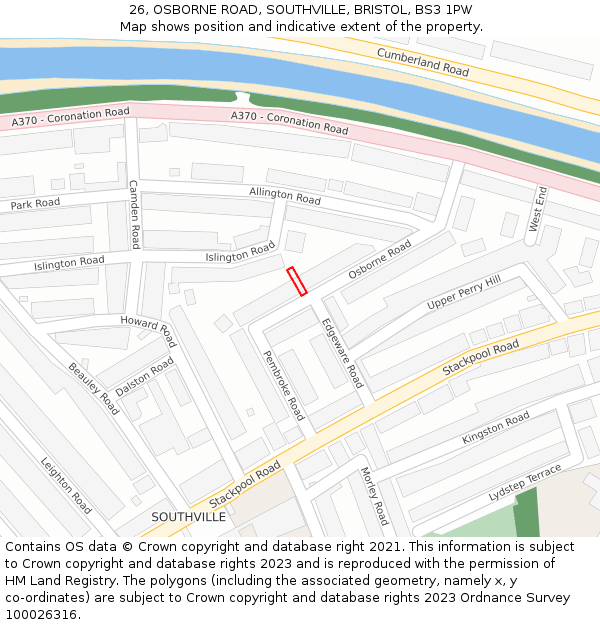 26, OSBORNE ROAD, SOUTHVILLE, BRISTOL, BS3 1PW: Location map and indicative extent of plot