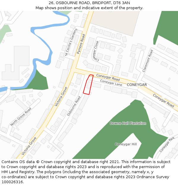 26, OSBOURNE ROAD, BRIDPORT, DT6 3AN: Location map and indicative extent of plot