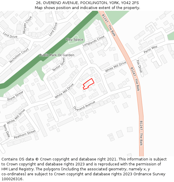 26, OVEREND AVENUE, POCKLINGTON, YORK, YO42 2FS: Location map and indicative extent of plot