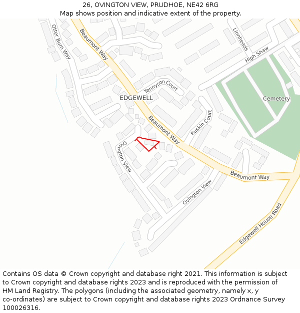 26, OVINGTON VIEW, PRUDHOE, NE42 6RG: Location map and indicative extent of plot