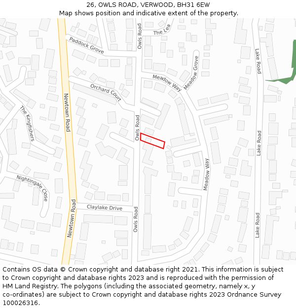 26, OWLS ROAD, VERWOOD, BH31 6EW: Location map and indicative extent of plot