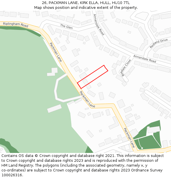 26, PACKMAN LANE, KIRK ELLA, HULL, HU10 7TL: Location map and indicative extent of plot