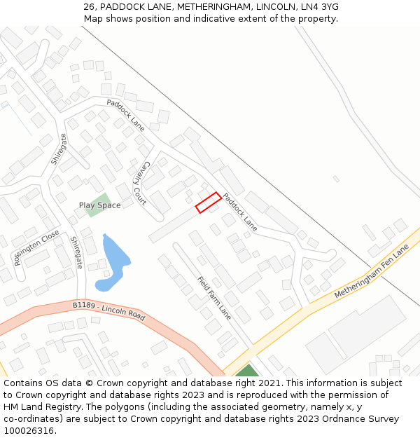 26, PADDOCK LANE, METHERINGHAM, LINCOLN, LN4 3YG: Location map and indicative extent of plot