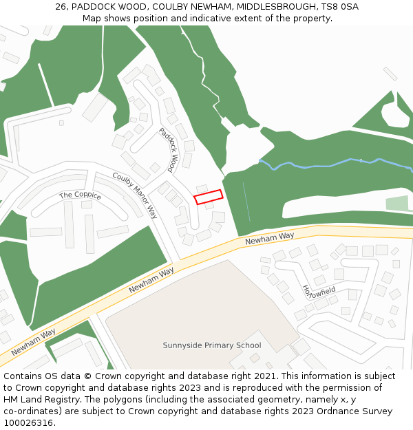 26, PADDOCK WOOD, COULBY NEWHAM, MIDDLESBROUGH, TS8 0SA: Location map and indicative extent of plot