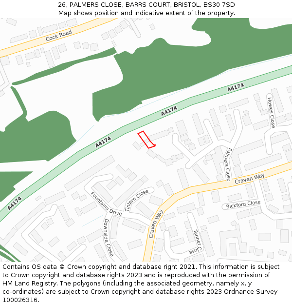 26, PALMERS CLOSE, BARRS COURT, BRISTOL, BS30 7SD: Location map and indicative extent of plot