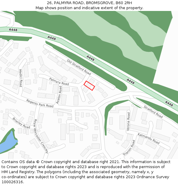 26, PALMYRA ROAD, BROMSGROVE, B60 2RH: Location map and indicative extent of plot