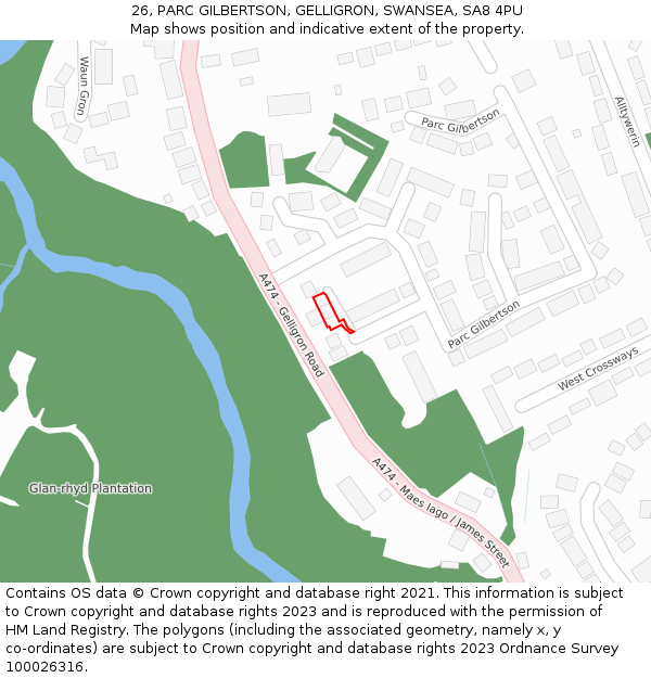 26, PARC GILBERTSON, GELLIGRON, SWANSEA, SA8 4PU: Location map and indicative extent of plot