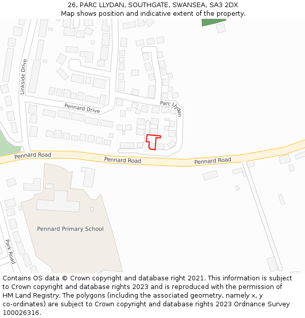 26, PARC LLYDAN, SOUTHGATE, SWANSEA, SA3 2DX: Location map and indicative extent of plot