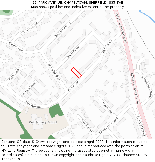 26, PARK AVENUE, CHAPELTOWN, SHEFFIELD, S35 1WE: Location map and indicative extent of plot