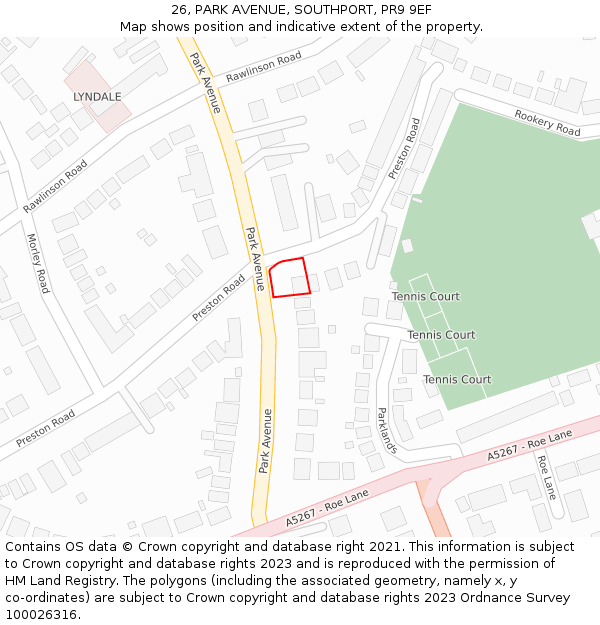 26, PARK AVENUE, SOUTHPORT, PR9 9EF: Location map and indicative extent of plot