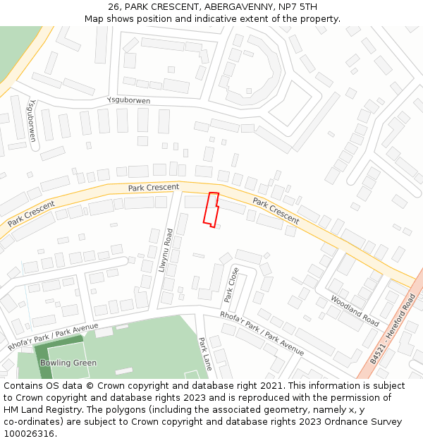 26, PARK CRESCENT, ABERGAVENNY, NP7 5TH: Location map and indicative extent of plot