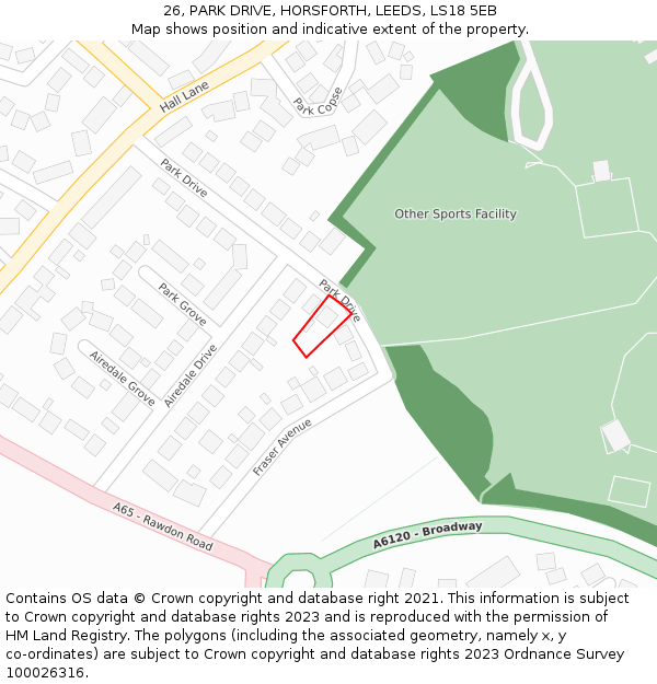 26, PARK DRIVE, HORSFORTH, LEEDS, LS18 5EB: Location map and indicative extent of plot