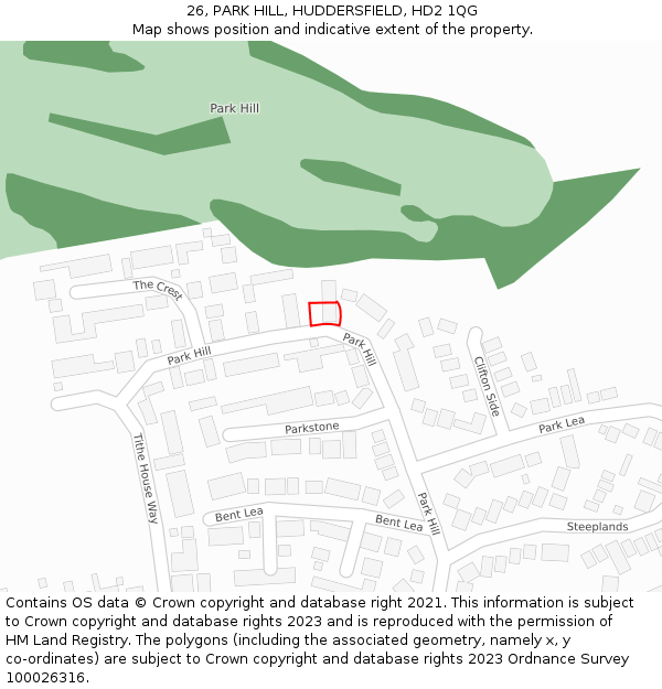 26, PARK HILL, HUDDERSFIELD, HD2 1QG: Location map and indicative extent of plot