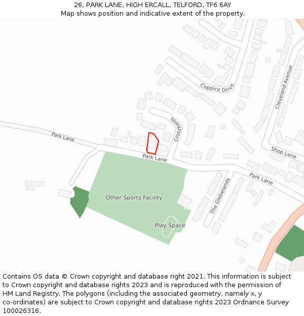 26, PARK LANE, HIGH ERCALL, TELFORD, TF6 6AY: Location map and indicative extent of plot