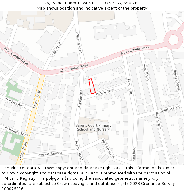 26, PARK TERRACE, WESTCLIFF-ON-SEA, SS0 7PH: Location map and indicative extent of plot