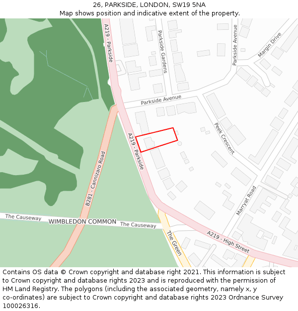26, PARKSIDE, LONDON, SW19 5NA: Location map and indicative extent of plot