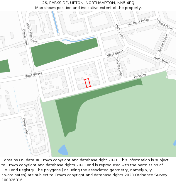 26, PARKSIDE, UPTON, NORTHAMPTON, NN5 4EQ: Location map and indicative extent of plot